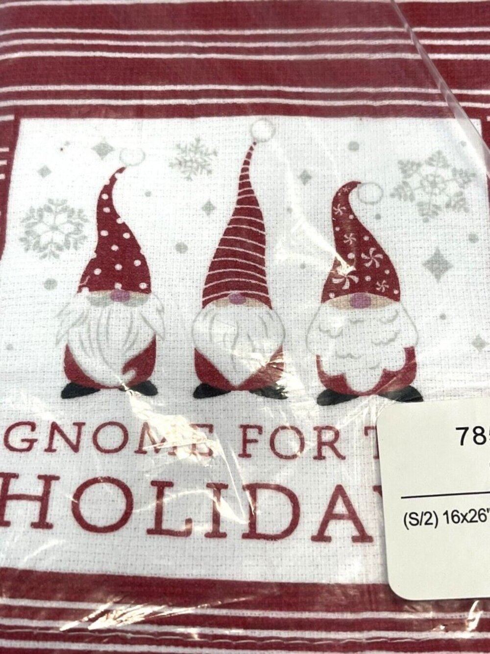 Christmas Holiday Gnome For The Holidays Red Kitchen Dish Tea Towels 2 Pack NWT - Picture 3 of 9